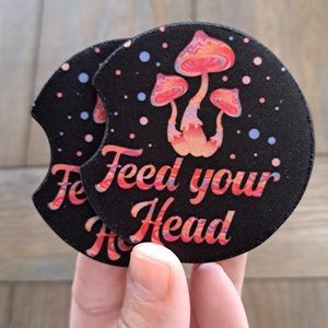Feed Your Head Mushroom Car Coaster Set | Car Accessories